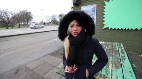 Hot blondie flashes tits and suck cock in Denmark