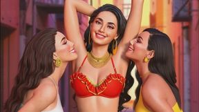 Sexy animated Indian Bollywood babe gets her sexy smooth armpits licked by two kinky fetish girls