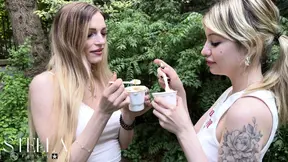 Hottest lesbians enjoy ice cream play while licking tits and ass