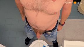 Piss 001 Bird View, Half Naked, Soft Cock, Bathroom