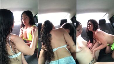 hot college friends have lesbian sex in the uber