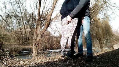 Mature milf helps me pee then sucks my cock in public