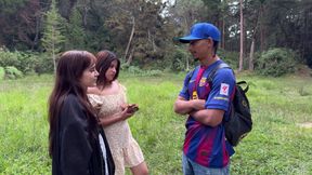 Horny Girls Tease the Tour Guide During a Camping Trip.