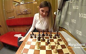 Sexy stranger girl was fucked in public train, after losing in chess
