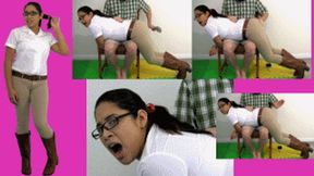 eRica is punished for getting in trouble during her ridding lesson and gets spanked