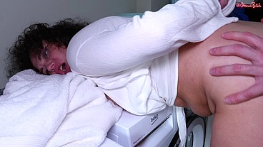 Don't Ignore My Jerk-off! Stepmommy Is Tied up and Fucked in the Ass with a Gag in Her Mouth, in a Dirty Laundry Room!