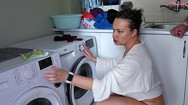 Don't Ignore My Jerk-off! Stepmommy Is Tied up and Fucked in the Ass with a Gag in Her Mouth, in a Dirty Laundry Room!