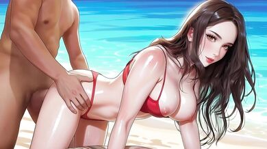 A beautiful woman in a Korean-style comic style, a Korean beauty, on a beautiful seaside motorboat! New style, AI generated