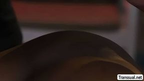 Big ass TS Ebony gets butthole stretched by masseur
