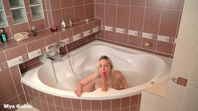 rough throat fuck in the bathtub - dildo riding - facial - mya quinn