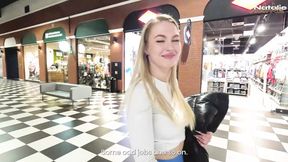 Whore licks cock&#x1F346; then gets fucked in mall