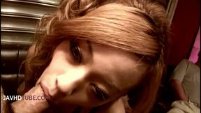 Ann Umemiya in pink lingerie gives Amateur Blowjob with a Mouthful of cum in mouth