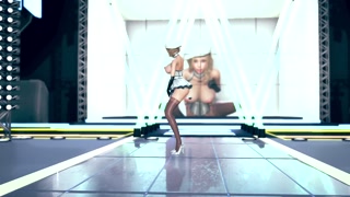 Idol with anal plug in slut suit dancing on the stage MMD R18