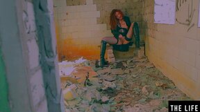 ”Dazzling beauty Emily J masturbates in an abandoned building”