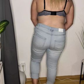 Masturbation while standing, bra &amp; jeans, multiple orgasms, fingering &amp; satisfyer, hot, wet, trembling, moaning, twitching