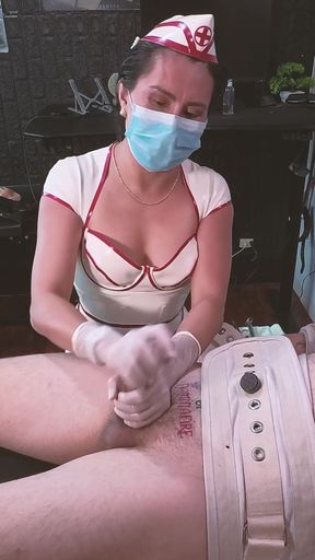 Latex Nurse Dominafire Sounds & Milks Bound Slave in Segufix