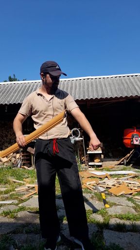 Man gets excite by spanking with a piece of furniture