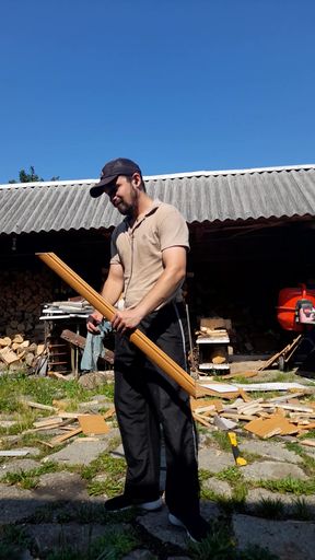 Man gets excite by spanking with a piece of furniture