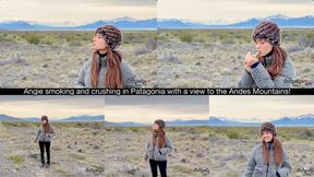 Angie smoking and crushing in Patagonia with a view to the Andes Mountains!