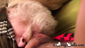 Swinging balls & huge cock munched on by mature weirdo