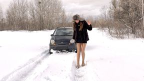 Vika shiny tights ballet shoes stuck in the snow moving backwards_1080_full video 27 min