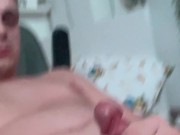 Chubby guy wanking alone with wet suprise