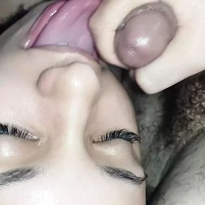 smearing the bitch&#039;s pretty face with my horny cum