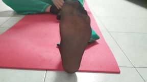 Covid time  Yoga gym in nylon socket at home using my xbox