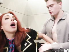Flightattendant and customer 3some sex in airplane