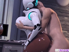 Big ass 3D ebony robot riding huge dick