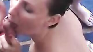 Naughty MILF ravaged and cum sprayed at nasty bukkake party