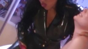 PussyCatsLatex com - Leather-clad mistress enjoys big ass&#x1F351; lesbian's paddling submission