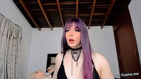 Purple Hair Shemale Eating Partner's Babecock
