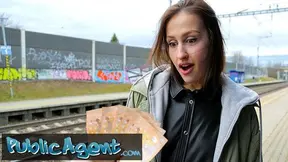 Public Sex Train Station smoker gets her tits out to pay