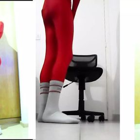 Red Zentai on the Chair