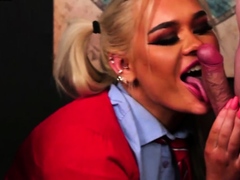 CFNM college babes give 3way BJ on class