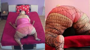 Spider net pantyhose facesitting by a SSBBW