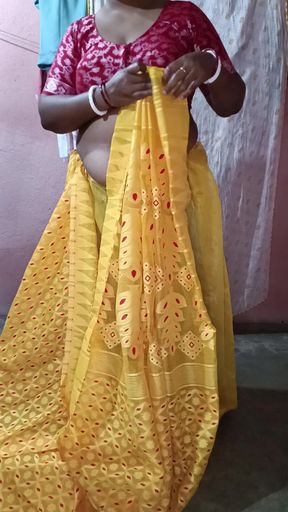 Yellow Saree Dropping Solo Sfw