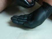Reverse POV solo cumshot. Close up dick cum. Man cum up with a black glove