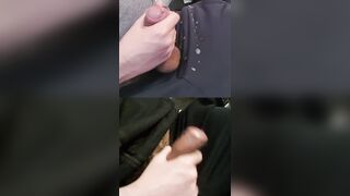 Jerking 2 enormous chubby implements with super-fucking-hot goopy precum glossy brightly.