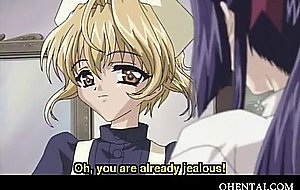 Hentai maid riding masters cock in the garden