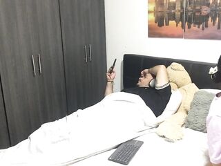 My horny stepdaughter masturbates in front of me and makes a video