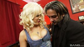 Before some splendid doggy fuck blonde MILF Karlie Simon gives handjob