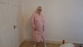 Striptease in white Holdups and pink Apron