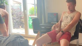 I'm watching my roommate work out and my dick is sticking up