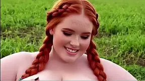 Huge-boobed AI-generated plump milkmaid gets it on in a barnyard scenario