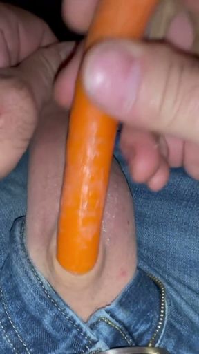 Inverted tiny cock gets fucked by a carrot   Clip 1