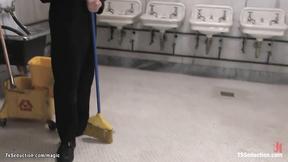 ”Big Boobed t-girl anal fucks cleaning man”