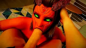 Sexy Demon Girl with Green Eyes Gives Intense 3D Blowjob POV