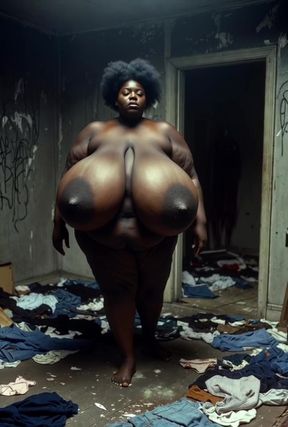 Dirty ebony babe with big nipples and huge tits